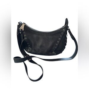 Aimee Kestenberg Nubuck Leather Zip Shoulder Bag Austin Vibes Black Small 10X7.5